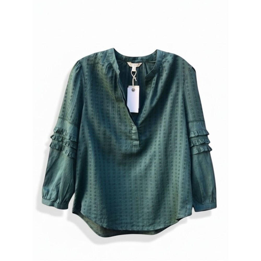 Lucky Brand Ruffle Peasant Blouse sz M NWT Green